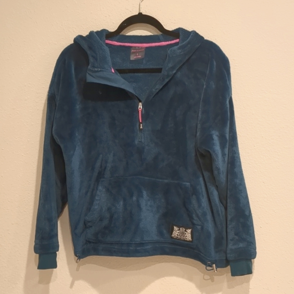Y2K Juicy Couture Sport Royal Blue Velour Velvet Hoodie Size Small
